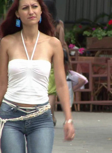 Exciting real girl caught candid at the street tightly clothed