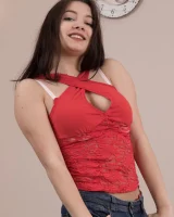 We Are Hairy - 01-Bellavitana_RedBlouseDenimShorts_001