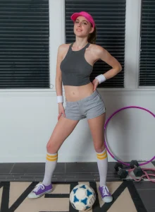 Busty perfect body young sporty brunette