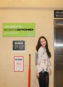 Sweet sexy goddess teen wears black pantyhose beyond shopping