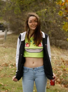 Tasty brunnette Hannah Tarley is by the lake in denim jeans, she undresses on the bench to show her tight fresh young nude body