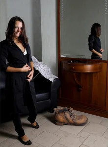 Young puffy nipples baby in tight black jeans